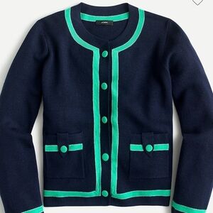 J. Crew Navy Cardigan with Bright Green Trim
